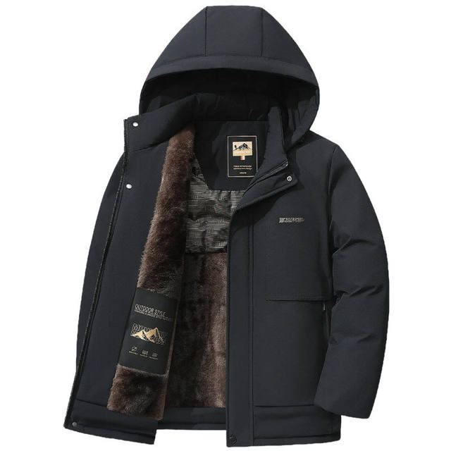 Woodpecker 2026 men's winter velvet thickened warm hooded middle-aged and elderly dad's down jacket