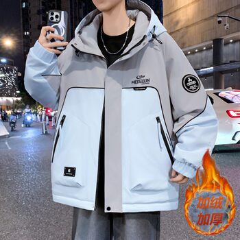 Woodpecker Workwear Jacket for Men, 2025 New Autumn and Winter Style, Fleece-Lined and Thickened Jacket for Middle and High School Students