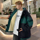 Woodpecker Workwear Jacket for Men, Autumn and Winter Style, Trendy Color-Blocking Hooded Jacket, Student Fleece-Lined Thickened Warm Coat