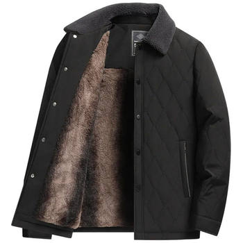 Woodpecker Men's Fleece-Lined Thick Warm Cotton Jacket for Middle-Aged Dads, Home Cotton Clothing, Grandpa's Winter Cotton Coat