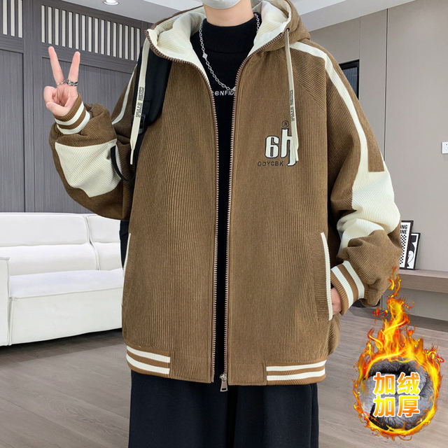 Woodpecker's new autumn and winter baseball uniform jacket for men's junior high school and high school students plus velvet and thickened jacket for older children.