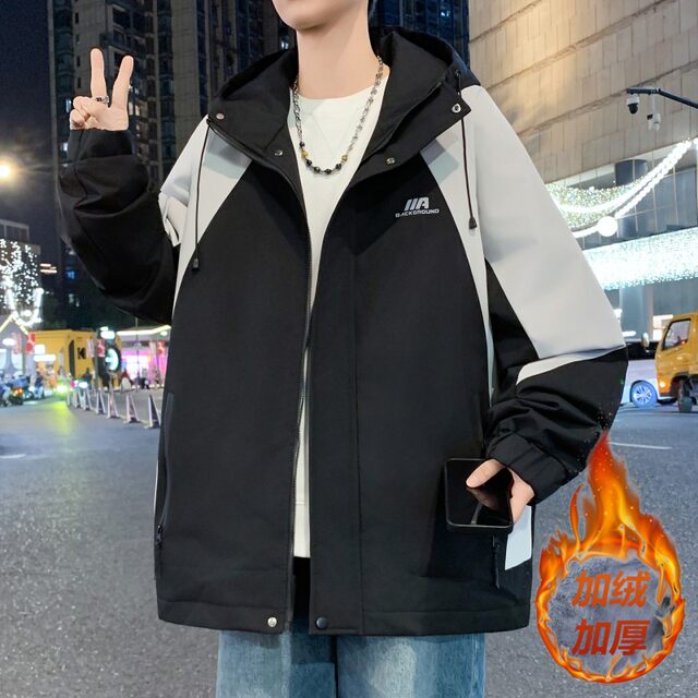 Woodpecker Autumn and Winter Thickened Fleece Jacket for Boys, Middle and High School Students, Winter Coat, Windbreaker, Jacket, Big Kids' Cotton Clothing