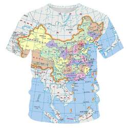 Summer New 3D Printed T-Shirt Stereo China Map Fashion Patriotic Pattern Printed Short-Sleeved Student Clothes