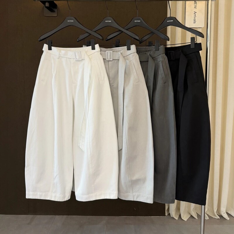 High-End European Spring New Balloon Wide-Leg Pants for Women, Plus Size, High-Waisted, Loose Straight-Leg, Cropped, Casual Pants