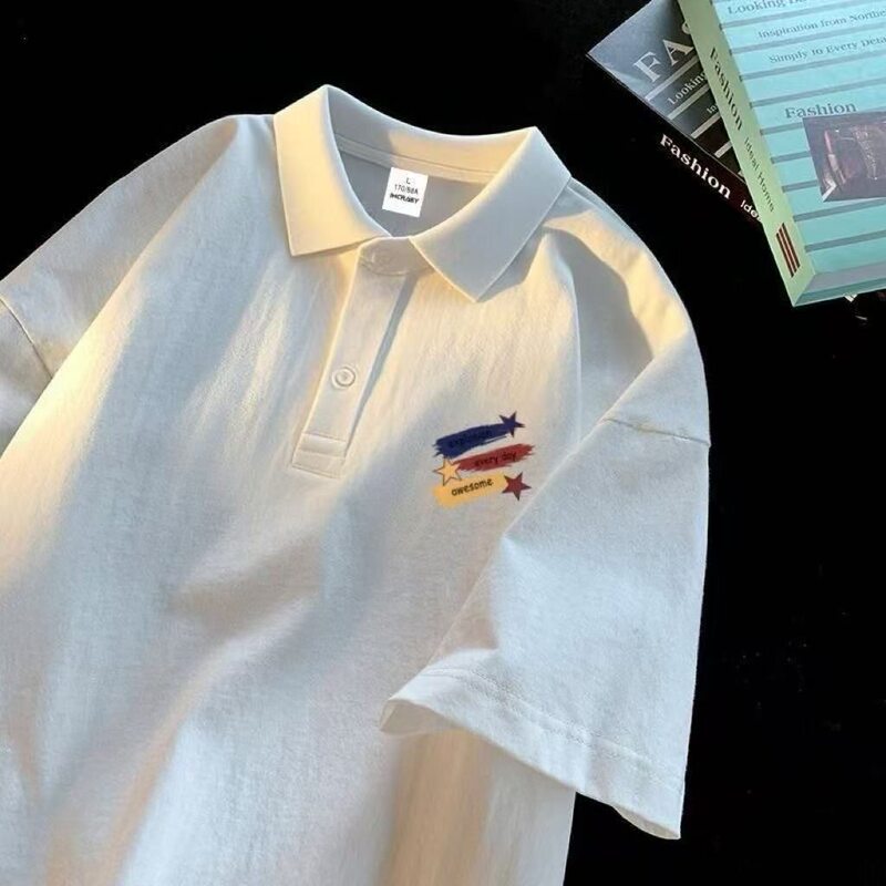 Teenagers and Older Children's Polo Shirts, Short-Sleeved T-Shirts, Boys' and Girls' Shirts, Loose-Fitting Printed Versatile Casual Tops