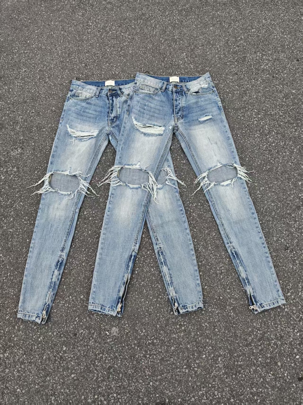 Sshanfog Original 4Th Blue Denim High Street Versatile Double Knee Ripped Washed Blue Denim Unisex Skinny Pants Sshanfog Original 4Th Blue Denim High Street Versatile Double Knee Ripped Washed Blue Denim Unisex Skinny Pants