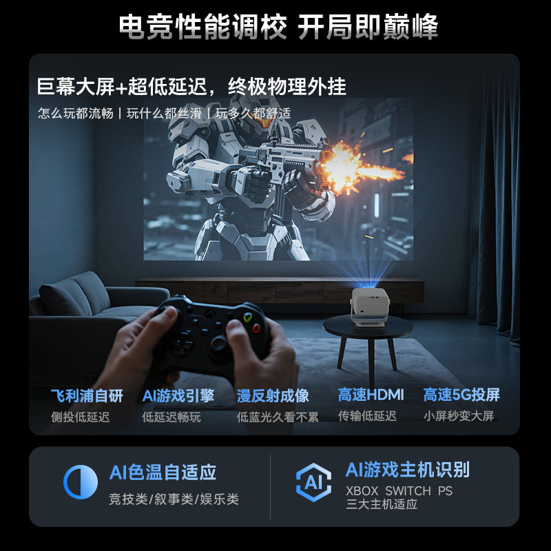[New Model Sky Eye Launched, 6 Installments with No Interest] Philips Projector for Home Use, Ultra-High Definition Sky Eye Gimbal, Can Connect to Mobile Phone, Smart Portable Bedroom Projector, Autofocus Upgraded Version, High Brightness