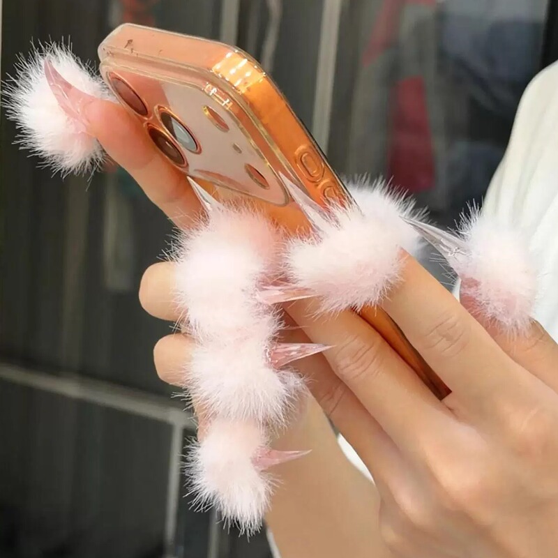 【Pink Plush Dragon Claws】Personalized European and American Style Handmade Wearable Nails, Cat Claws That Enhance Complexion, Extra-Long Animal Claws, Dragon Claws, Wolf Claws