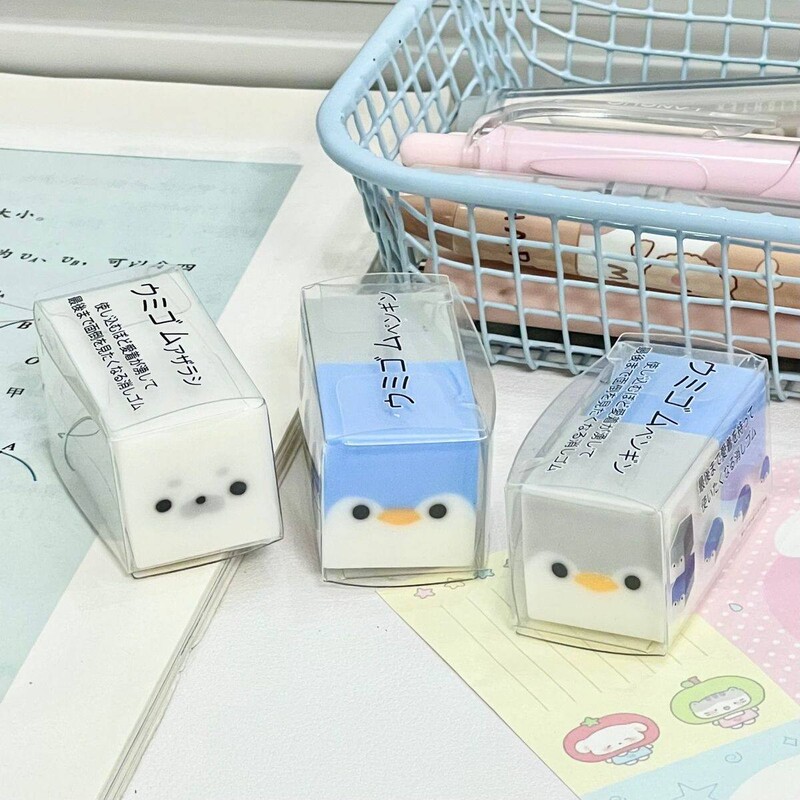Japanese-Style Cute Penguin and Seal Expression Student Friction Shaping Eraser, Creative and Fun Transforming Eraser