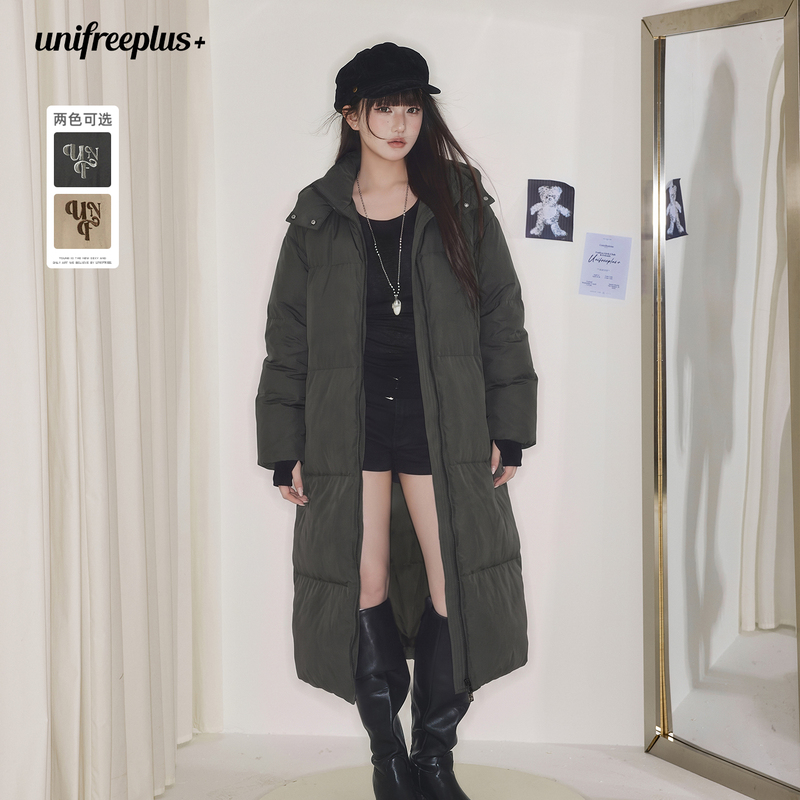Unifreeplus Large Size down Jacket for Women, Long Over-The-Knee Style, with Detachable Hood, Thickened Winter Coat Unifreeplus Large Size down Jacket for Women, Long Over-The-Knee Style, with Detachable Hood, Thickened Winter Coat