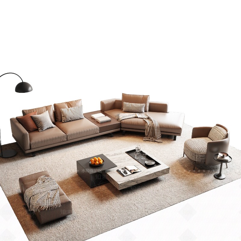Cream-Colored Light Luxury Solid Wood Sofa L-Shaped Corner Sofa Living Room Sofa Coffee Table Combination Long Bench Leisure Sofa Chair