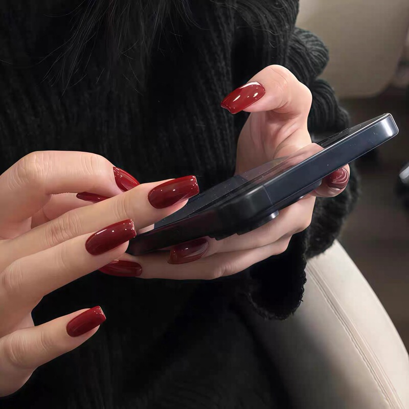 2026 New Style Handmade Wearable Nails Cherry Red Wine Red Fake Nails Autumn and Winter High-End Finished Nail Stickers 2026 New Style Handmade Wearable Nails Cherry Red Wine Red Fake Nails Autumn and Winter High-End Finished Nail Stickers