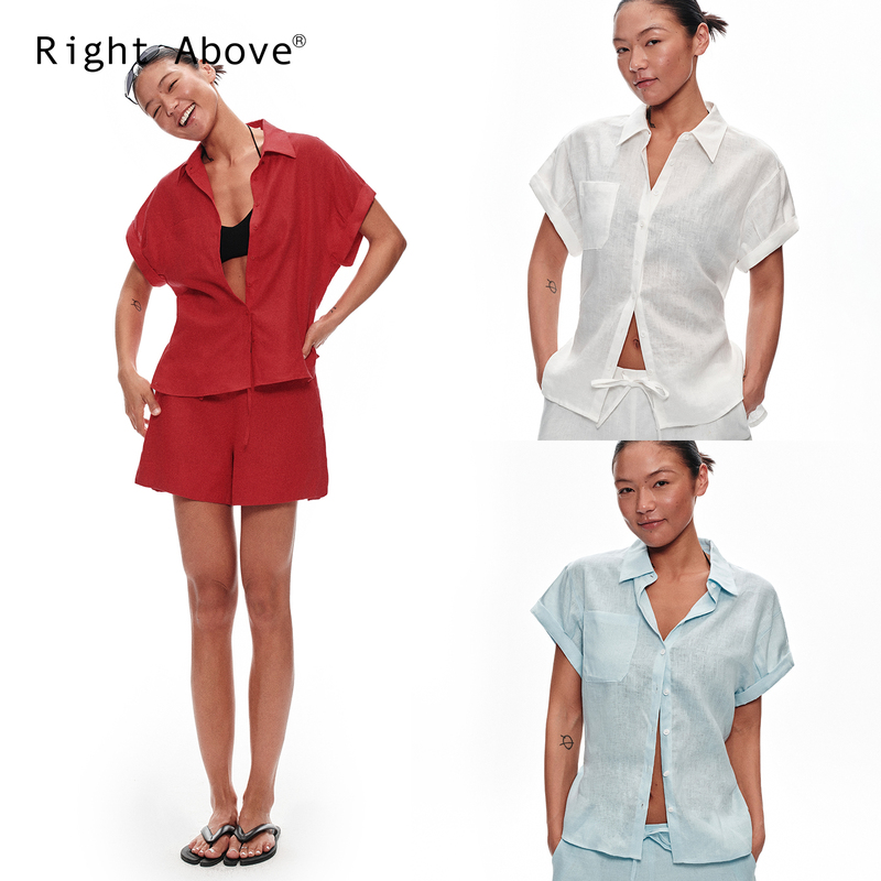 Right Above26Ss Pure Linen [Anti-Exposure Lining] Relaxed Suit Summer Washed Small Flutter Sleeve Shirt