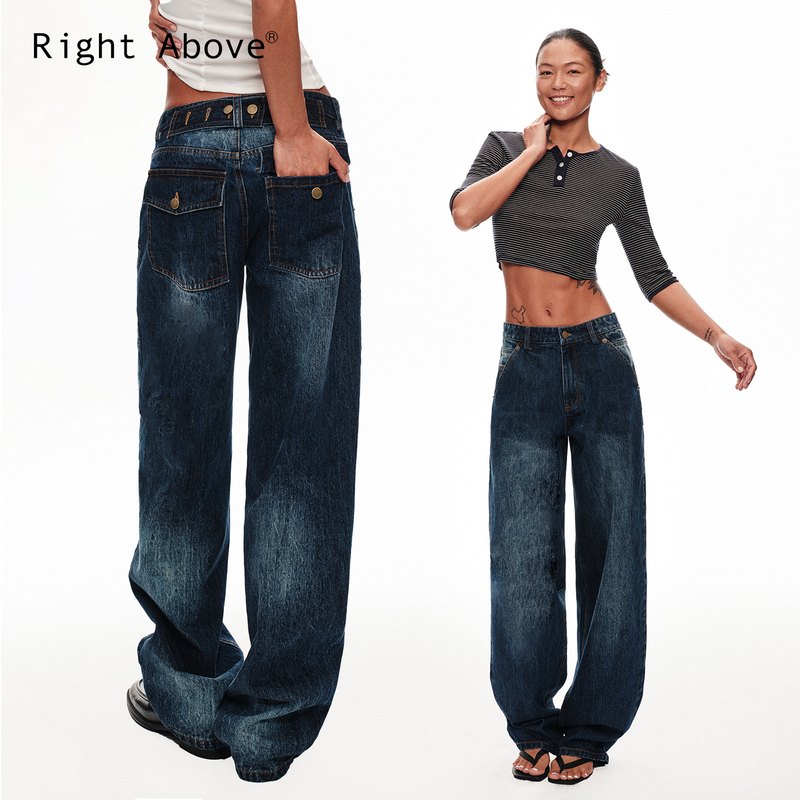 Right Above26Ss [Non-Fading Raw Denim] Paris Buckle Retro Heavy Wash Low-Rise Straight-Leg Jeans