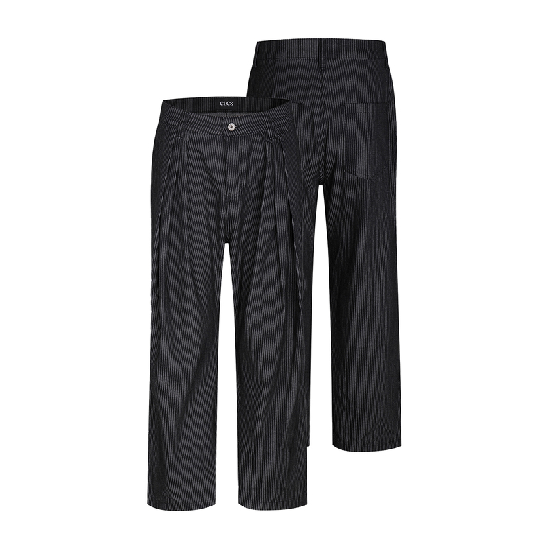 Clcs Elegant Three-Fold Striped A-Line Raw Denim Everyday Commute Versatile Cleanfit Hidden Clip Craft Jeans