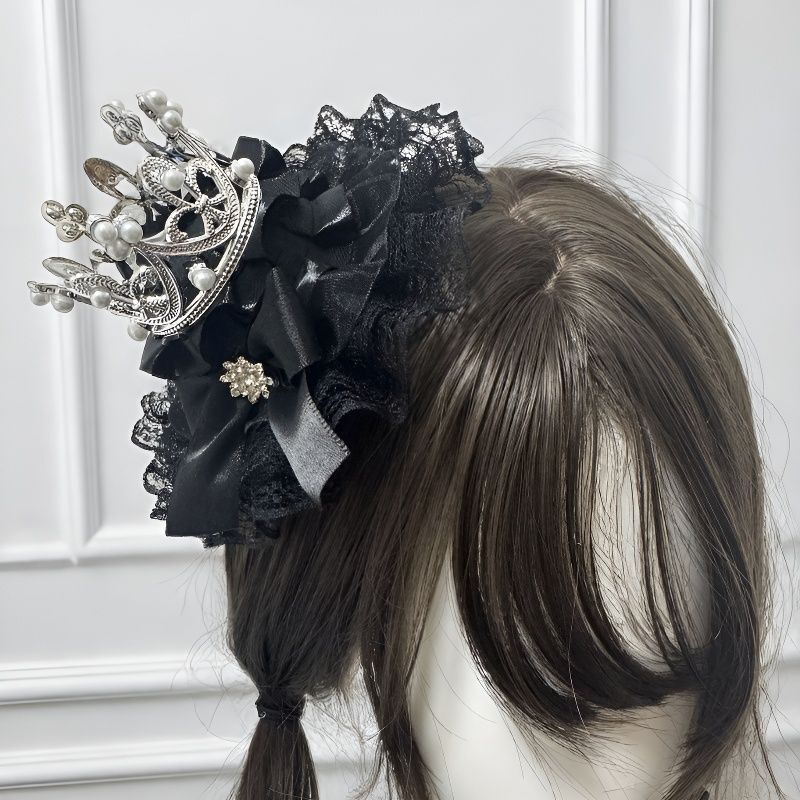Lolita Black Gothic Style Exquisite Crown Hat Cute and Gorgeous Lolita Headpiece with Lace Trim Versatile