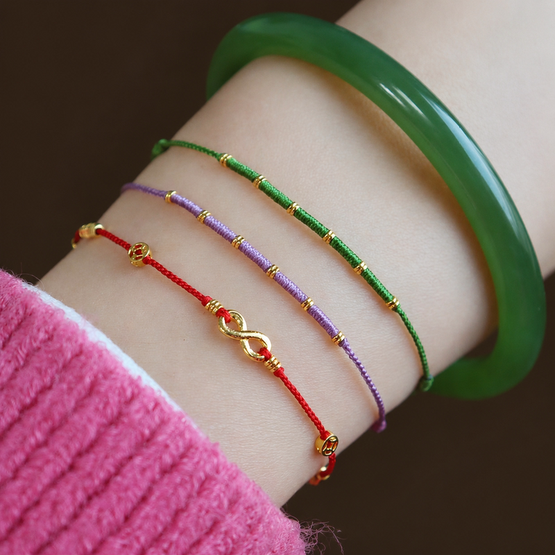 "Progressive Success" Small Gold Circle Braided Rope Anklet Bracelet for Good Luck and Career Advancement, Red Rope Bracelet and Anklet for the Year of Birth "Progressive Success" Small Gold Circle Braided Rope Anklet Bracelet for Good Luck and Career Advancement, Red Rope Bracelet and Anklet for the Year of Birth