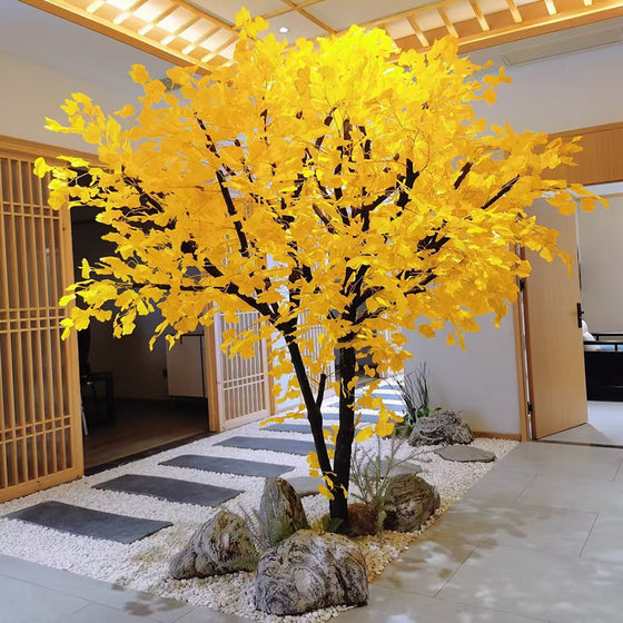 Large Artificial Ginkgo Tree, Golden Wishing Tree, Autumn Landscaping Fake Tree, Decorative Stage Shooting Floor-Standing Green Plant Ornament
