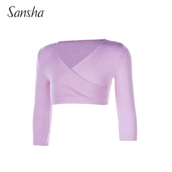 Sansha Kidsren's Dance Clothing Autumn and Winter Girls' Three-Quarter Sleeve V-Neck Warm Sweater Knitted Short Sweater Long Sleeve