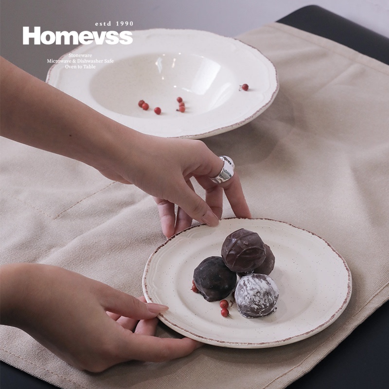 Homevss White Ceramic Tableware Set, Comfortable and Minimalist, Off-White Plates, High-Value Bowls and Dishes