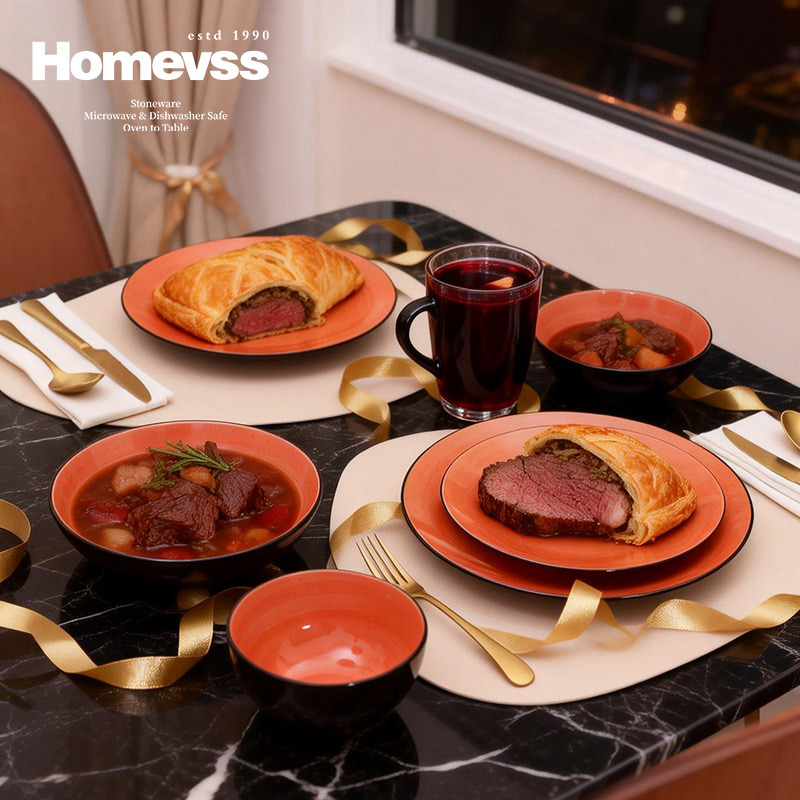 Homevss Orange Hand-Painted Ceramic Tableware Set Bowls and Plates High-End Tableware Set Soup Plate Salad Bowl Gift
