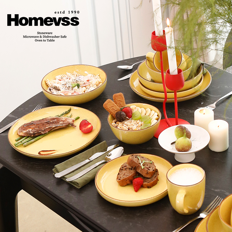 Nordic Goose Yellow Dinnerware Set, Household Ceramic Bowls and Plates, Dopamine-Style Tableware, High-Value Tableware Set