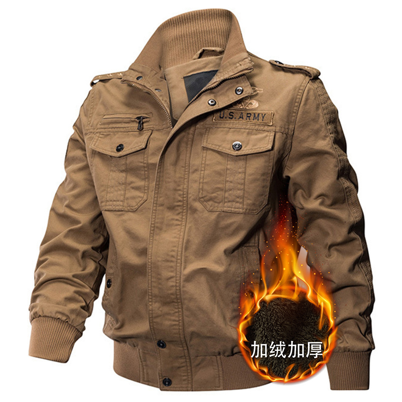 Workwear Jacket 2023 Autumn and Winter European and American Large Size Pure Cotton Canvas Jacket Thickened and Fleece-Lined American Pilot Men's
