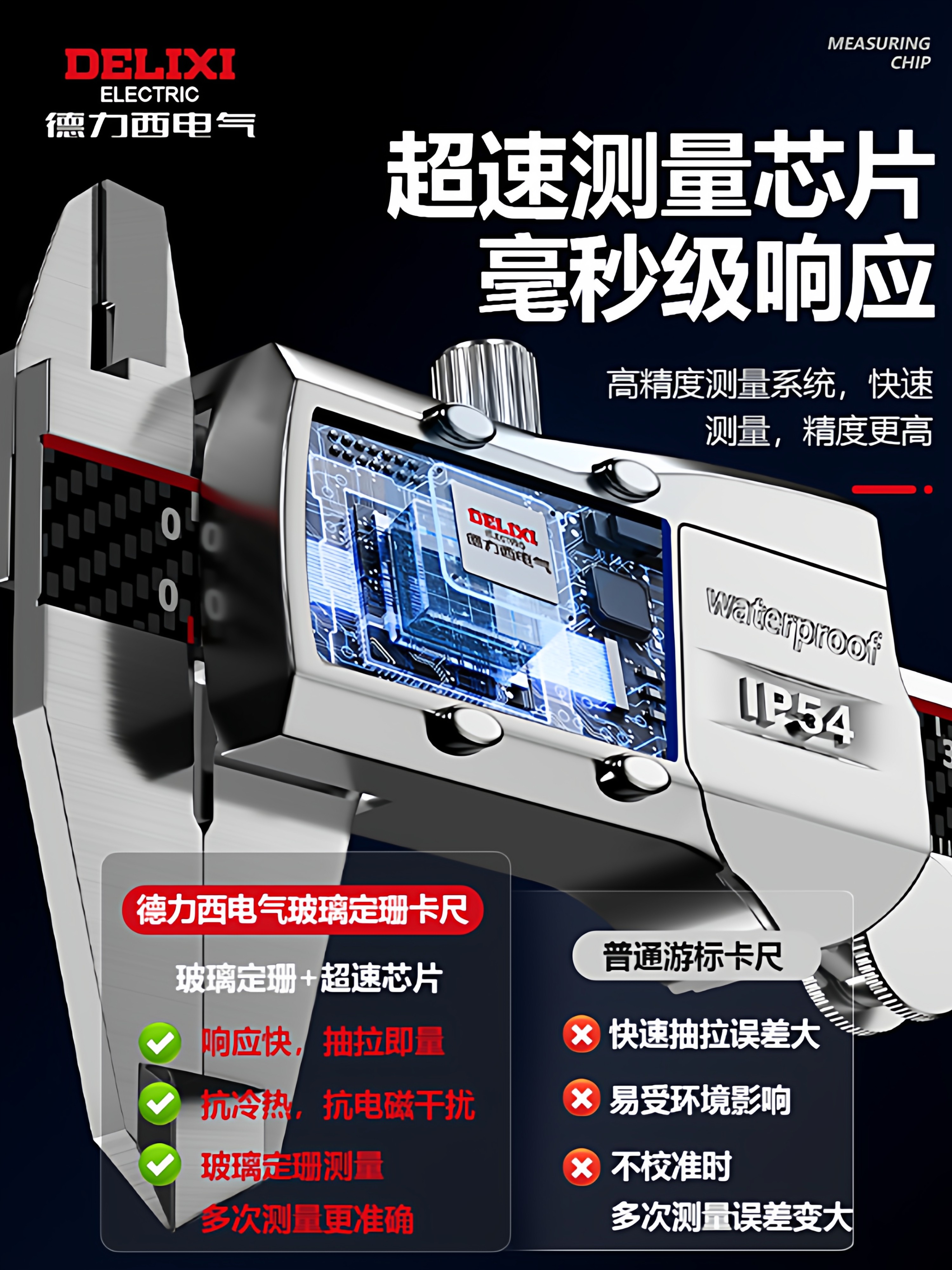 Delixi Electric Caliper High-Precision Digital Display Vernier Caliper Glass Grid Electronic Caliper Stainless Steel Digital Measurement