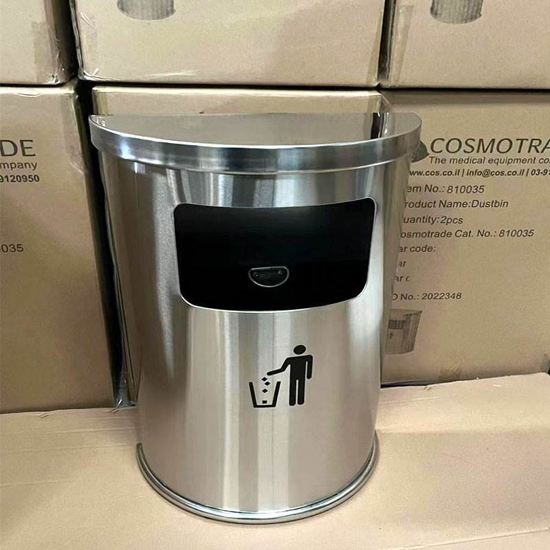 Stainless Steel Semi-Circular Ashtray, Wall-Mounted Trash Can for Shopping Malls and Supermarkets, Cigarette Butt Storage Bin for Hotel Corridors and Elevator Entrances