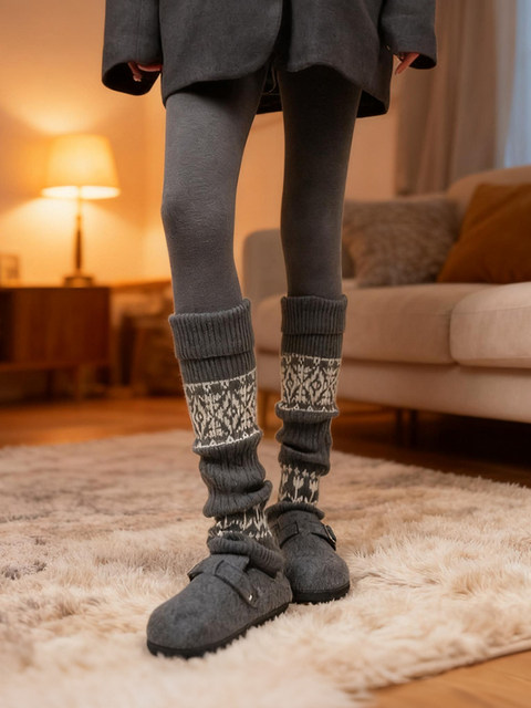 Fir Island Socks, Slouch Socks Paired with Birkenstock Shoes, Thickened and Warm Knit Gray Leg Warmers for Autumn and Winter, Women's Leg Warmers Paired with Snow Boots