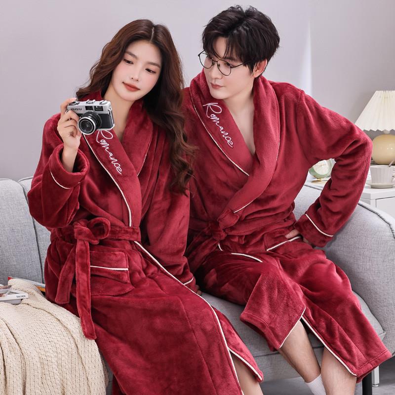 Japanese Gp Coral Fleece Couple's Pajamas, Men's Thick Flannel Bathrobe, Women's Long Dressing Gown, Plus-Size Loungewear