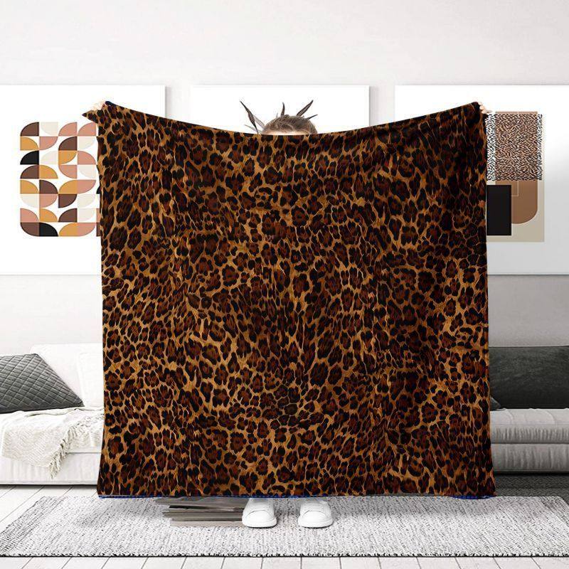 Vintage Leopard Print Flannel Machine Washable Living Room Sofa Car Travel Universal Portable ins Style