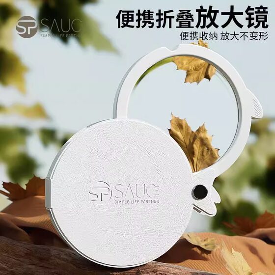 German Portable Magnifying Glass, High-Definition, Genuine, for the Elderly, Mini Foldable with Leather Case, Suitable for Seniors and Children, for Identification, Reading, Newspaper Viewing, Portable, 100X Keychain Magnifier, Eye-Friendly, High Magnification