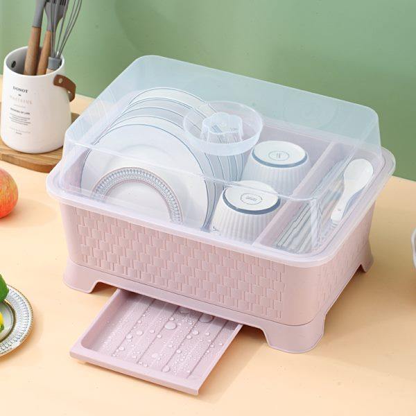 Kitchen drain cupboard with cover tableware and dish storage rack for household countertop multi-functional storage box for bowls and chopsticks