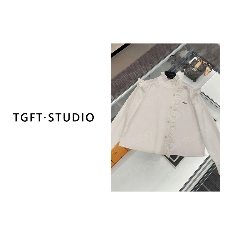 Tg High-End French-Style Ruffled Stand-Collar Miu-Style Versatile Youth Shirt-117