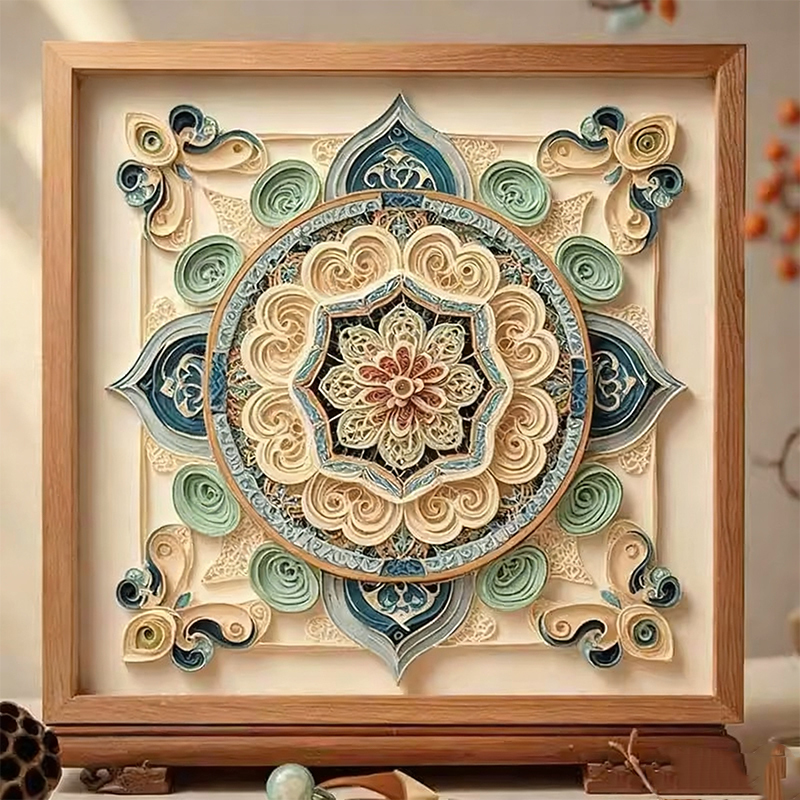 Chinese-Style Good Luck Lotus Dunhuang Coffered Ceiling Decorative Painting, Traditional Chinese Style Bedroom Headboard, Ancient Style Living Room and Dining Room Wall Hanging Painting