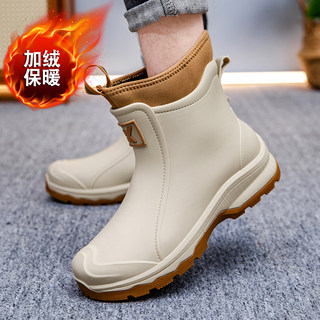 Men's rain boots, non-slip, waterproof, short rain boots, velvet warm water shoes, outdoor fishing and sea thickened wear-resistant rubber shoes
