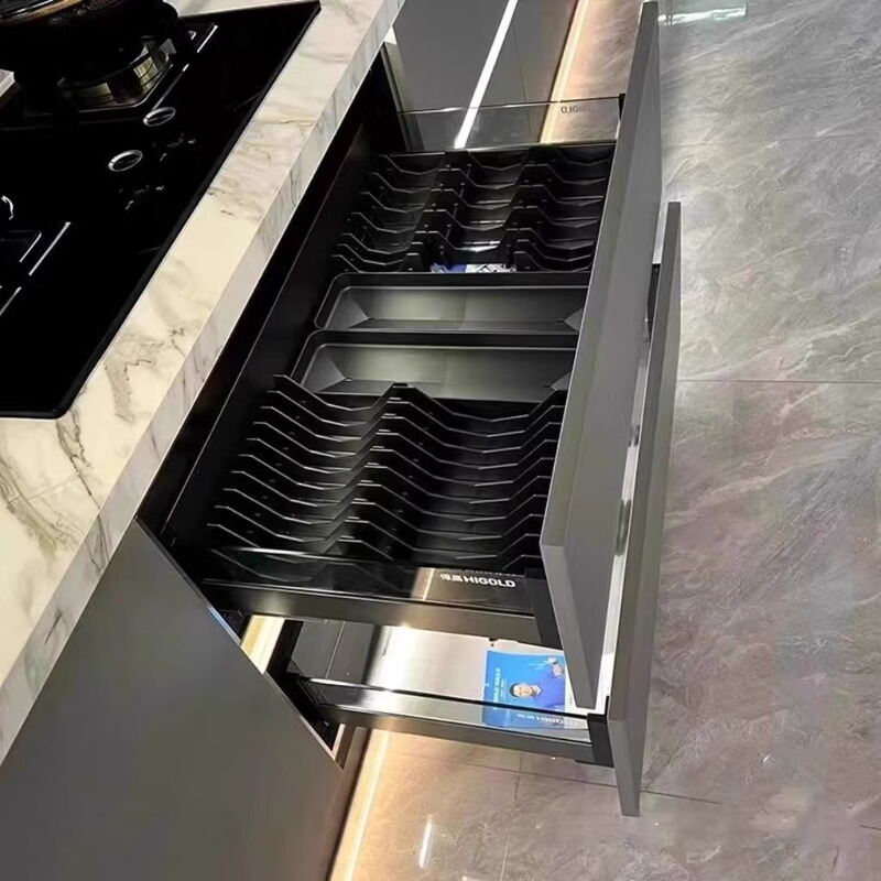 Kitchen Basket Hill 3.0 Kitchen Cabinet Double-Layer Dish Basket Storage Rack Drawer-Type Aluminum Alloy Damping Seasoning