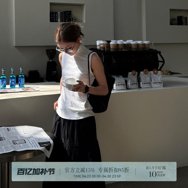 R-Her "Sleeveless Capsule" Casual Loose-Fit High-End Simple Solid Color High-Neck Sleeveless Round-Neck Vest