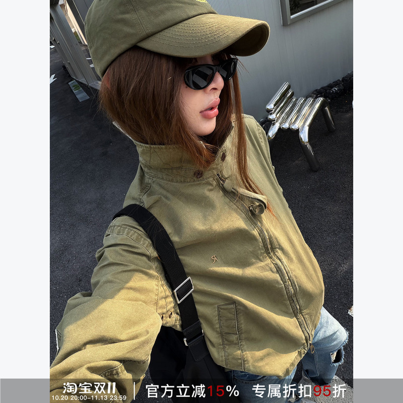 Rher Studio "Mountain Wildness" American Retro Workwear Flight Jacket Loose Washed Early Autumn Lapel Jacket