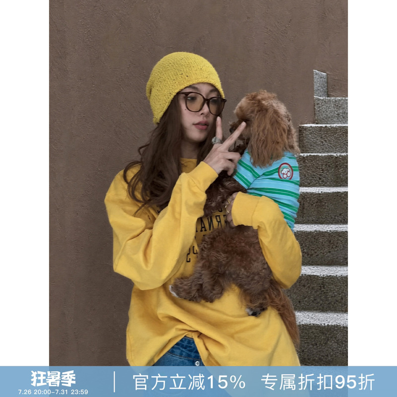 Rher Studio “Slit 17S2” 100% Cotton New Style English Print Loose Long-Sleeve T6106