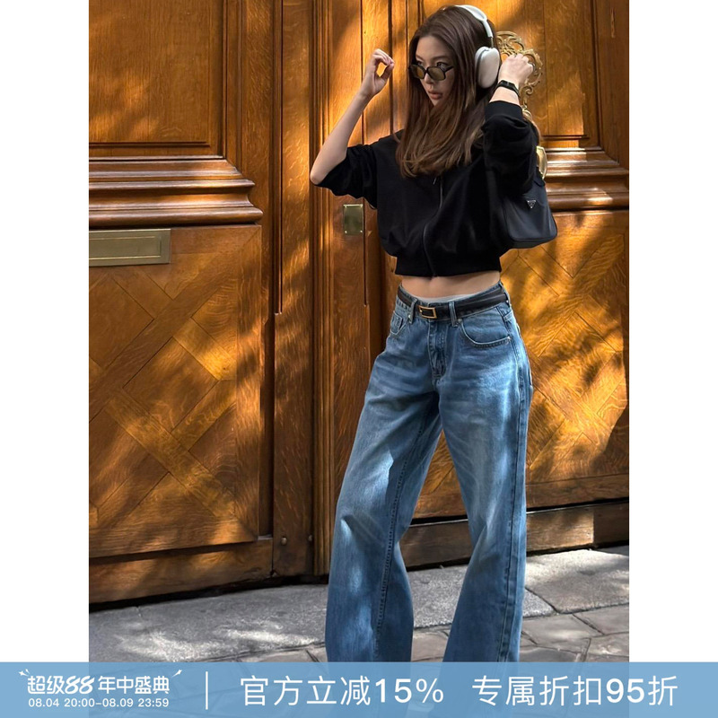 Rher Studio “London Street” Summer Retro Washed High-Waisted Slimming Straight Wide-Leg Jeans Kxz Rher Studio “London Street” Summer Retro Washed High-Waisted Slimming Straight Wide-Leg Jeans Kxz