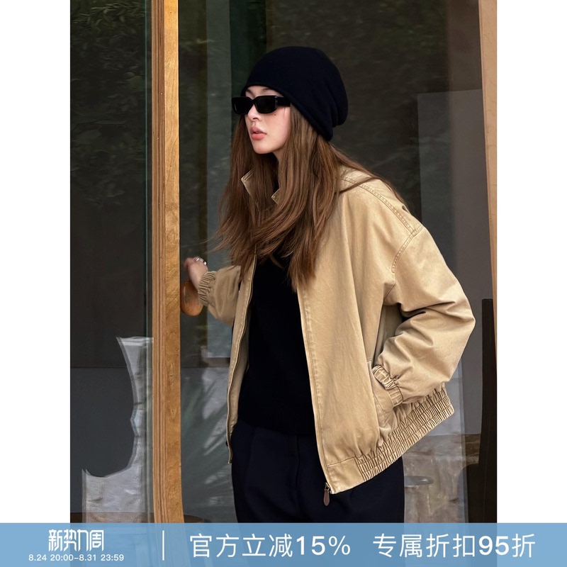 Rher Studio "Wasteland" Retro Vintage Style Loose and Versatile Casual Stand-Up Collar Slimming Jacket Wt002