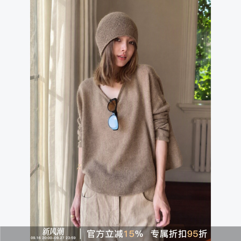 Rher Studio Lazy Loose Round Neck Knitted Sweater Autumn and Winter Simple and Versatile Warm Top Ss529