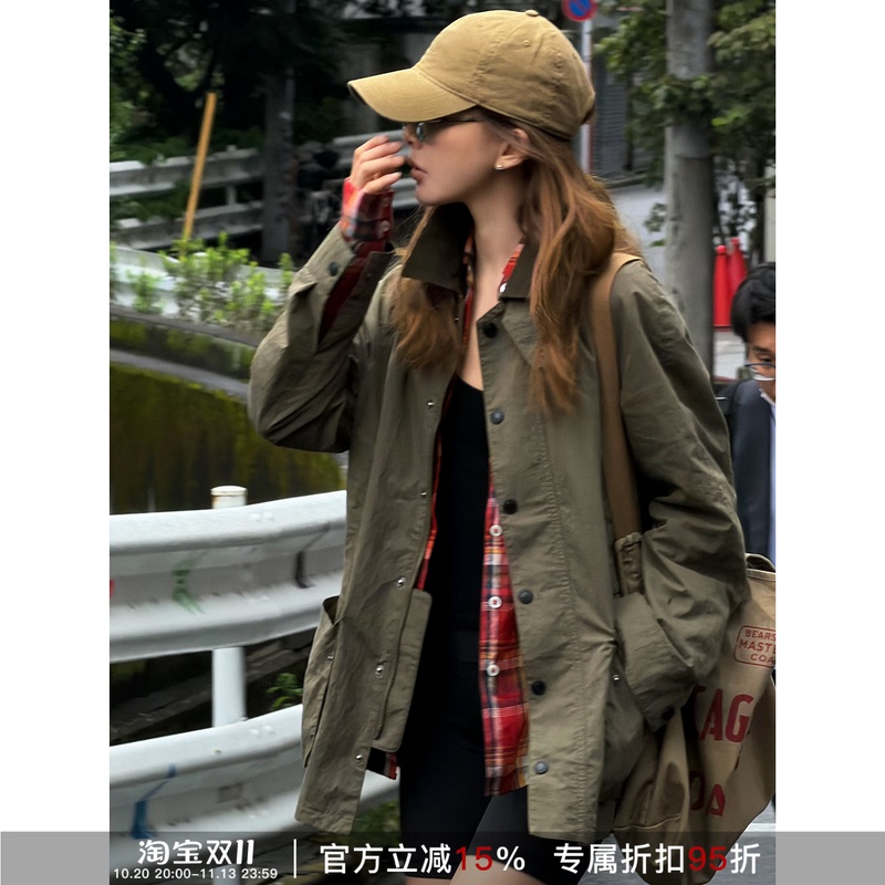 Rher Studio “Retro Hunting Style” Women's Workwear Flap Pocket Lapel Loose Jacket W0314