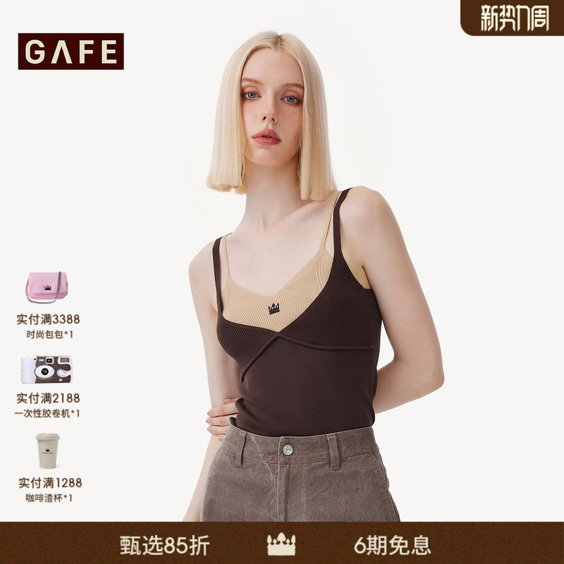 Gafe Crown "Chen Yen-Qi Same Style" Camisole Fake Two-Piece Hot Girl Slim Fit Sexy Knitted Top Women's Blouse