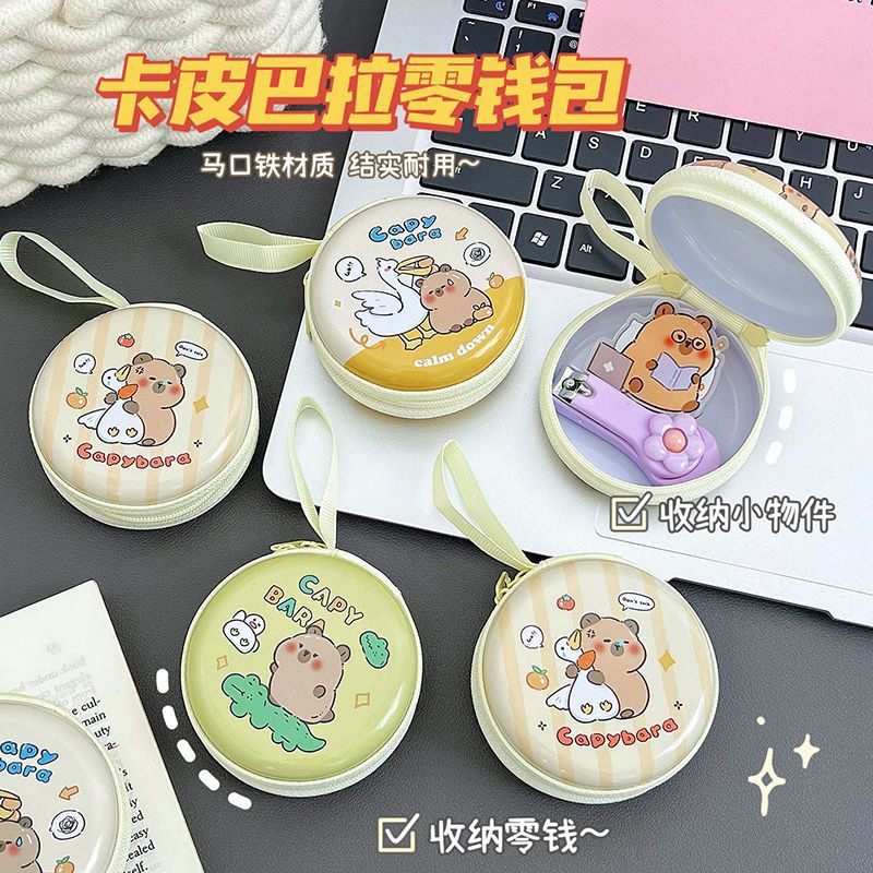 Creative Tinplate Coin Purse Mini Portable Round Earphone Case Cartoon Coin and Key Storage Bag Children's Day Gift