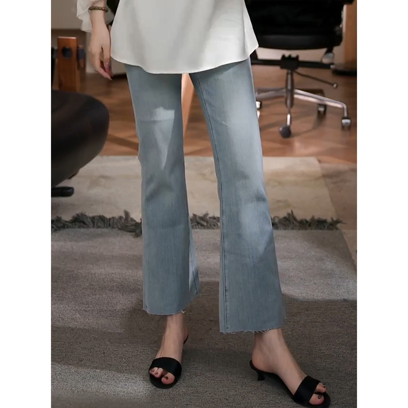 7Seven Denim Style High-Waisted Straight-Leg Jeans for Women, Cropped Pants, Light Blue, Fashionable Casual Pants 7001