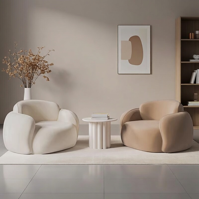 Cream-Style Single Sofa Chair, Lazy Living Room Balcony, Modern Minimalist Rest Area, Reception, Meeting and Negotiation Table and Chair Set