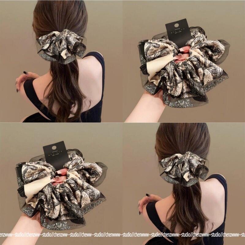 Ink Painting Style Scrunchie for Women 2026 New High-End Large Hair Tie Bun Hair Accessory Elastic Band